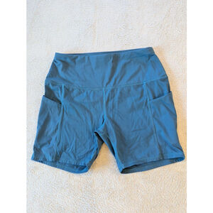 Women's Oalka Blue Bike Shorts L Athleisure Exercise Side Pockets